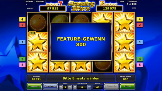 Feature Gewinn von 800 Münzen im Novoline Spiel Amazing Stars