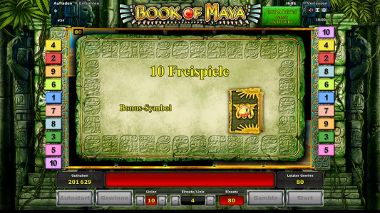 Wie beim original gibt es auch in Book of Maya 10 Freispiele zu gewinnen