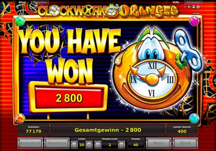 Glückwunsch - Du hast 2800 Münzen in Clockwork Oranges gewonnen