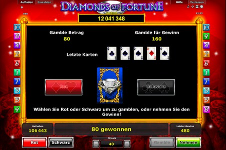 Natürlich darf bei Diamonds of Fortune spielen nicht das bekannte Kartenrisiko Feature fehlen