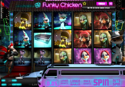 Der 3D Spielautomat Funky Chicken von Sheriff Gaming
