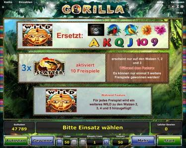 Gewinnübersicht des Gorilla Slots