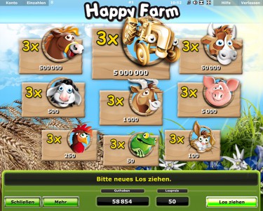 Die Gewinntabelle des Happy Farm Scratch Spiel