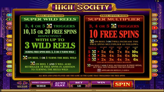 Freispiele des Online Slots High Society