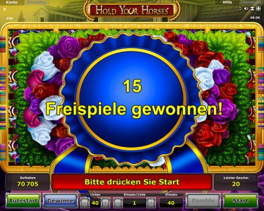 15 Freispiele gewonnen in Hold your Horses von Novoline