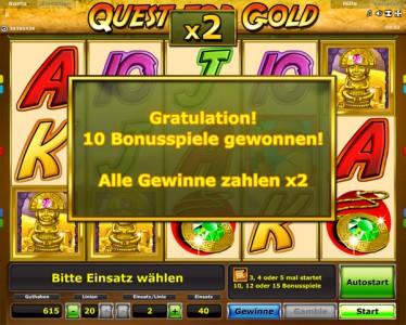 Gewinne bis zu 15 Freispiele in Quest for Gold