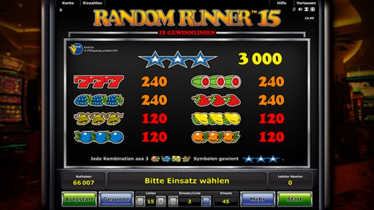 Gewinntabelle des Spielautomaten Random Runner 15