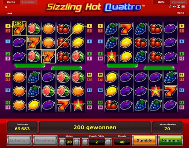 Gewinn beim Sizzling Hot Quattro spielen im Feld 1