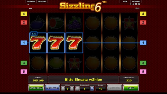 3 Siebenen sorgen bei Sizzling6 für tolle Gewinne