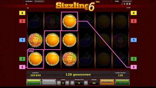 Gewinn im Automatenspiel Sizzling6 dank der Wild Symbole