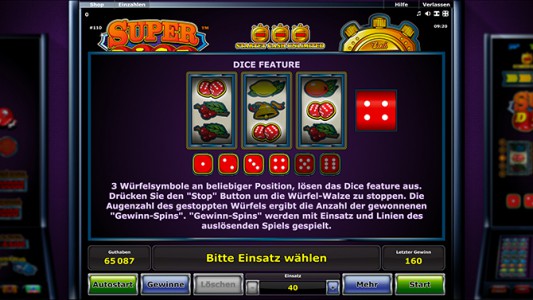 Erziele Gewinnspins durch die Würfel in Super Dice