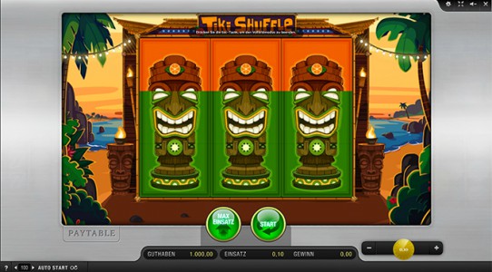 Startbildschirm des Spielautomaten Tiki Shuffle