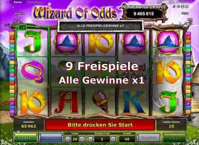 9 Freispiele in Wizard of Odds gewonnen