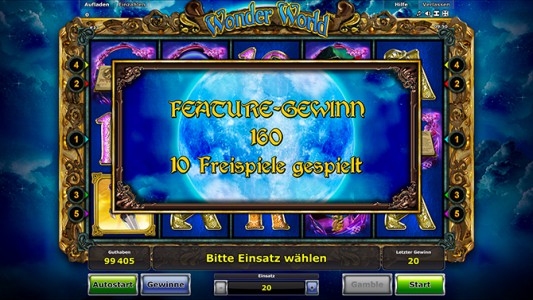 Feature Gewinn während der Freispiele des Stargames Wonder World